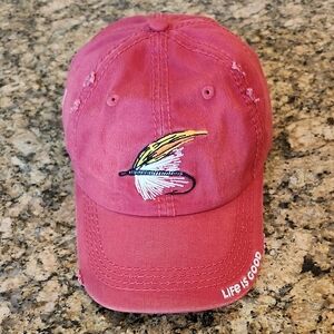 Life Is Good Red‎ Cap with Embroidered Fishing Lure